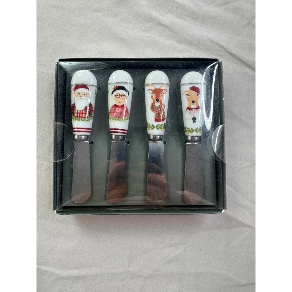 Threshold Holiday Cheese Knife Set 4pc‎ Porcelain Santa Reindeer Christmas New